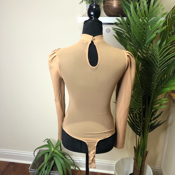 Privy Tan Nude High Neck Long Sleeve Bodysuit Small - Picture 6 of 9